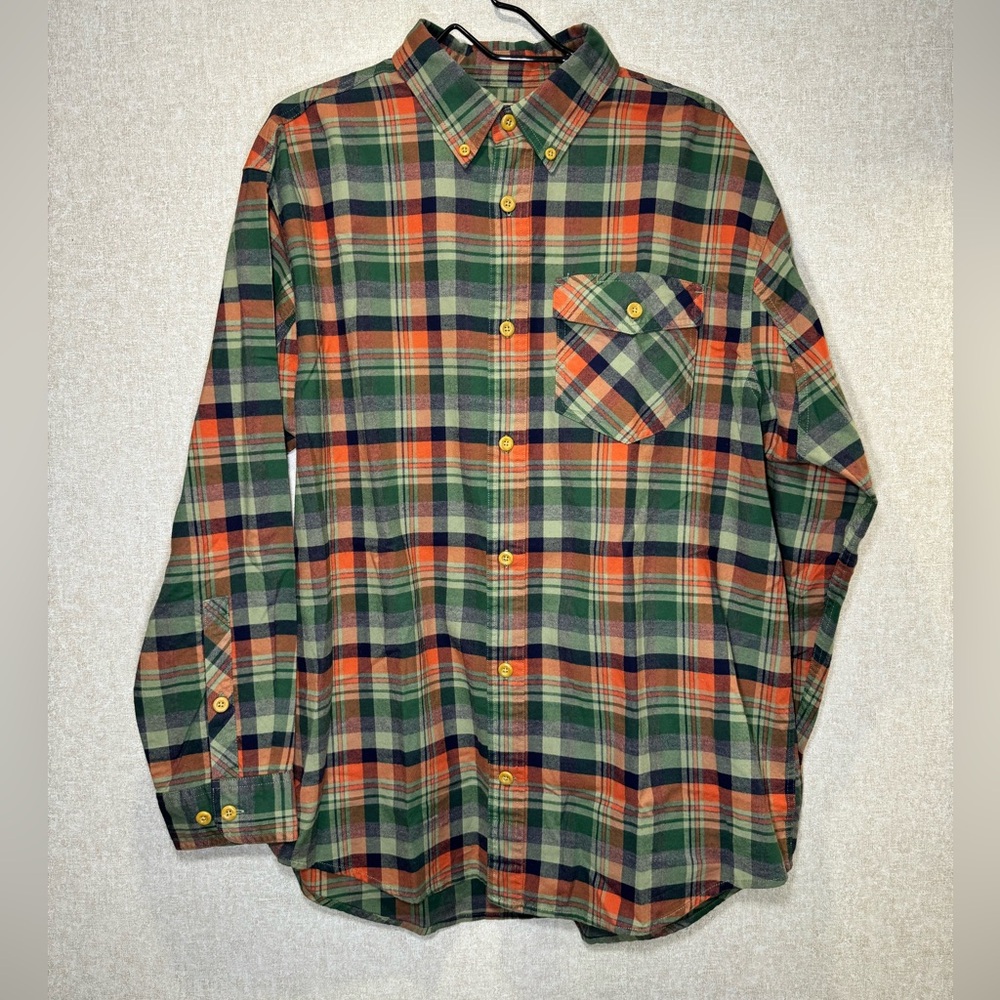 Duluth Trading Co Plaid 100% Cotton Shirt Flannel Button Down Fall Colors Size L